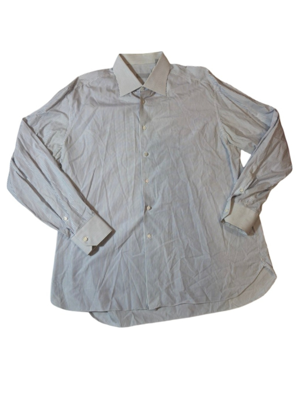 Stefano Ricci Blue White Striped Cotton Dress Shirt Italy 18 46 Luxury
